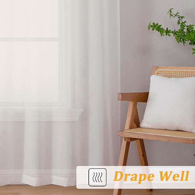 Gwine Ivory Sheer Curtains for Living Room 45 inches Long, Short Voile Light Filtering Window Treatments Sheer Curtains for Bedroom, Half Window Drapes with Rod Pocket, Each 42" Wx45 L