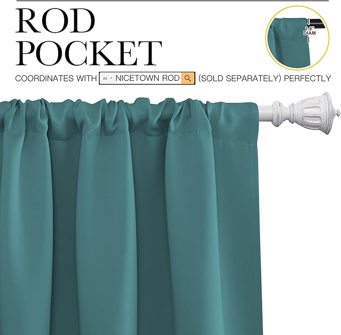 NICETOWN Kitchen Curtains, Privacy & Light Block Out Window Curtains & Drapes for Loft, Cupboard, Cafe (Sea Teal, 34 in x 45 in (W x L), 2 Panels)