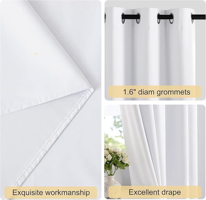NICETOWN White Black Out Curtains 72 inch Long, Grommet Full Blackout Thermal Insualted Window Treatments for Bedroom, 2 Panels, W52 x L72