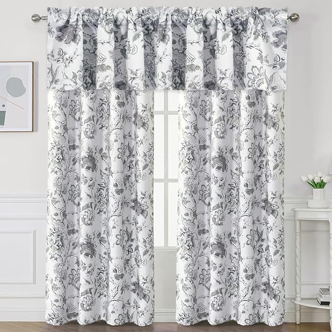 H.VERSAILTEX Blackout Curtain Valances for Kitchen Window/Living Room/Bathroom Privacy Added Rod Pocket Home Decoration Winow Valance, 52" W x 18" L, Floral in Antique Green