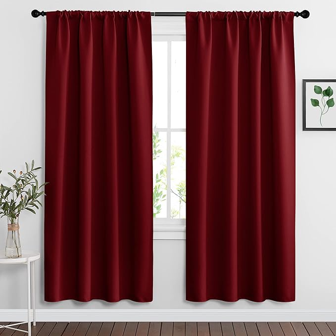 RYB HOME Blackout Curtains for Bedroom Living Room 72 inches Long, Thermal Insulated Privacy Rod Pocket Drapes for Nursery Office Home Theater, Width 42 by Length 72, Burgundy Red, 2 Panels