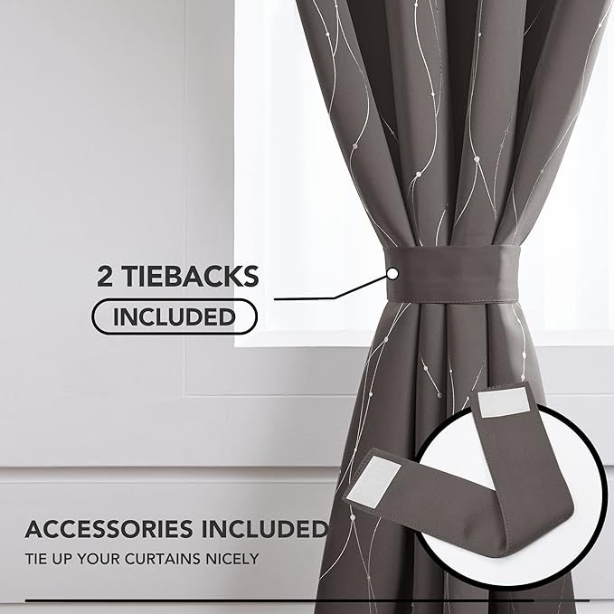 Deconovo Blackout Curtains, Thermal Insulaed Soundproof Drapes, Wave Dots Silver Print, 52 x 95 Inch Long, Set of 2, Machine Washable Window Panel for Sliding Door Bedroom Living Room Nursery, Taupe