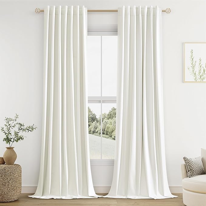 Guken Ivory 100% Blackout Linen Curtains 108 Inch Length 2 Panels Set for Living Room Bedroom Back Tab/Rod Pocket Thermal Insulated Black Out Drapes Room Darkening Farmhouse Window Curtains