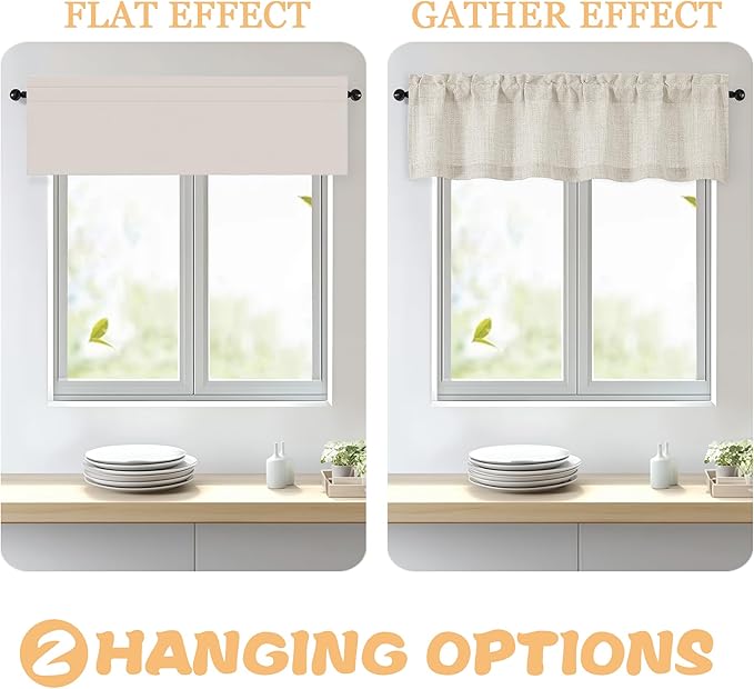 OWENIE Natural Valances for Windows 1 Pcs 22 Inch Length, Light Filtering Textured Short Small Valance Curtains for Bathroom Basement Living Room Bedroom, Half Window Curtains Over Sink, 60"W by 22"L