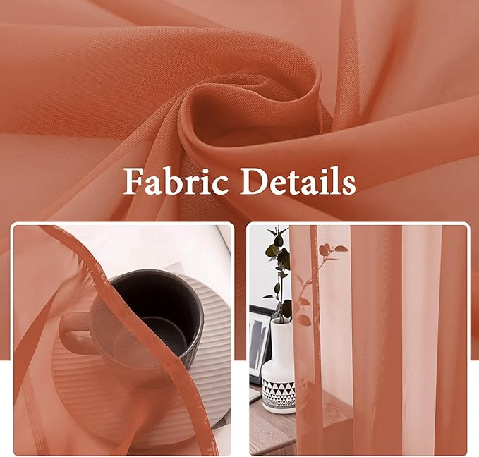 MIULEE 2 Panels Solid Color Sheer Window Curtains Elegant Window Voile Fall Panels/Drapes/Treatment for Bedroom Living Room (54 X 84 Inches Burnt Orange)