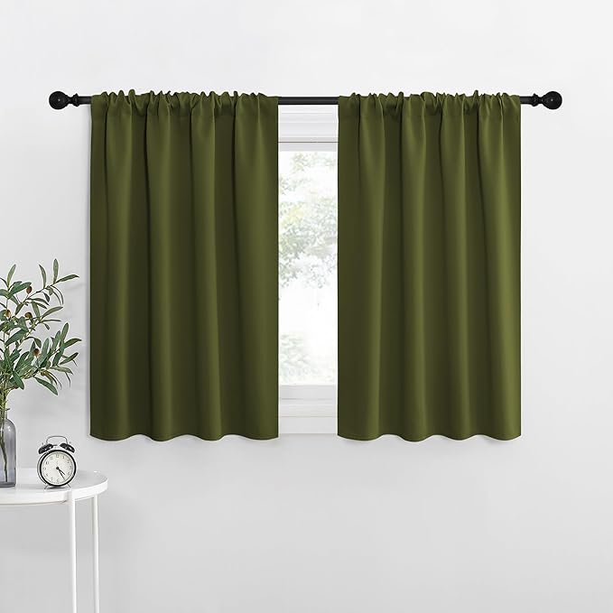 NICETOWN Blackout Curtains for Living Curtains, Olive, 2 Panels, 29 by 30, Room Darkening Window Curtain Panels, Easy-Care Solid Thermal Insulated Draperies/Drapes for Daughter Room