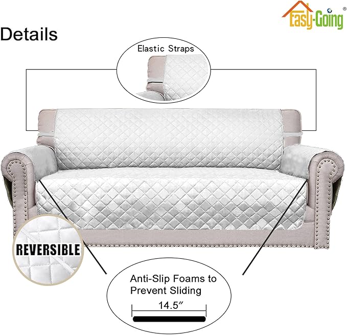 Easy-Going 4 Seater Sofa Slipcover Reversible Sofa Cover Water Resistant Couch Cover with Foam Sticks Elastic Straps Furniture Protector for Pets Children Dog Cat (XX-Large, White/White)