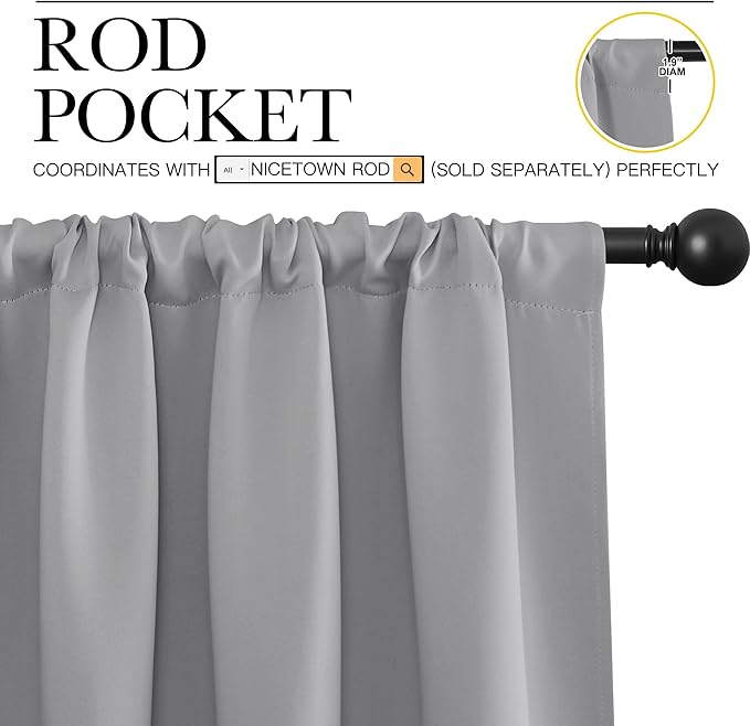 NICETOWN Short Curtains for Small Window - Home Decoration Thermal Insulated Rod Pocket Blackout Blinds & Drapes for Small Windows (Silver Grey, 2 Panels, W42 x L54 -Inch)