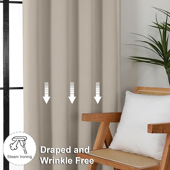 Simplebrand Ava Stone Blackout Curtains for Bedroom 63 Inch Length 2 Panels Set, Solid Thermal Insulated Energy Saving Rod Pocket Window Treatment Curtains Blackout Drapes, W40 x L63 Inch, Stone