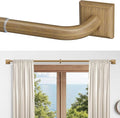 Boho Wood Grain Curtain Rods for Windows 66-184 Inch(5.5-15.3ft) Heavy Duty Wrap Around Blackout Curtain Rods, Adjustable Room Darkening Drapery Rod for Bedroom, Living Room & Outdoor, Stainless Steel