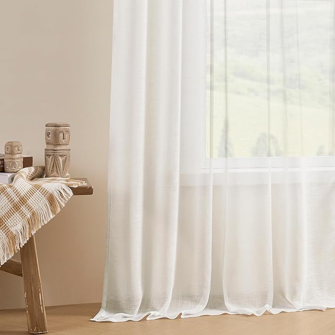 Joydeco Sheer Curtains 84 Inches Long, Cream Curtains for Living Room 2 Panels Set, Ivory Curtains Window Privacy Assured with Light Filtering(W52 x L84 Inch,Ivory)