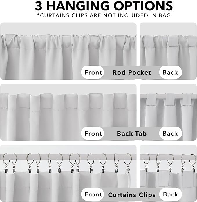 Deconovo Back Tab and Rod Pocket Curtains Blackout Curtains Thermal Insulated Room Darkening Curtains for Bedroom 52Wx63L Inch Platinum 2 Panels
