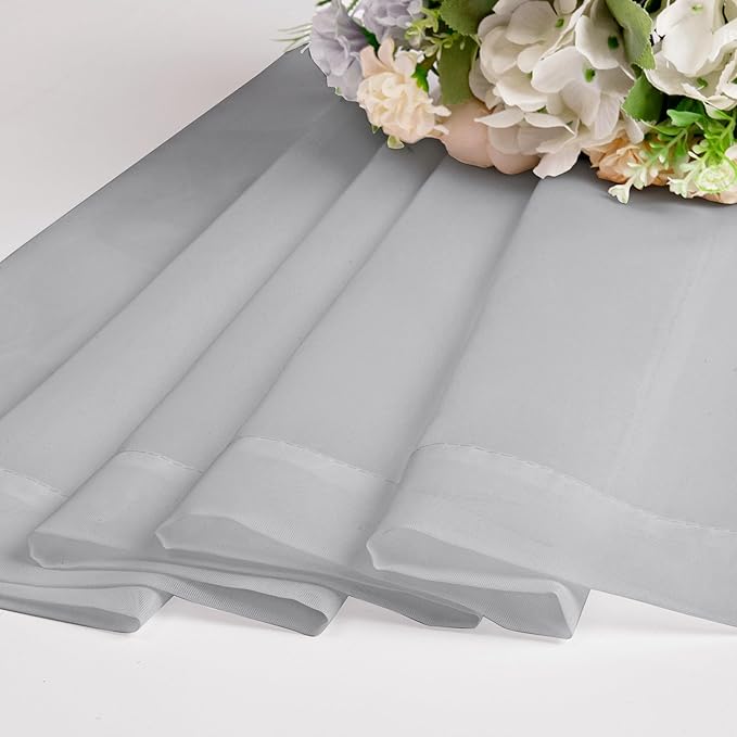 Chyhomenyc Sheer Light Grey Valances for Windows 2 Pack, Small Window Curtains for Living Room Bathroom Cafe Laundry Basement, Modern Top Dual Rod Pocket Voile Curtain, 42W x 14L inches