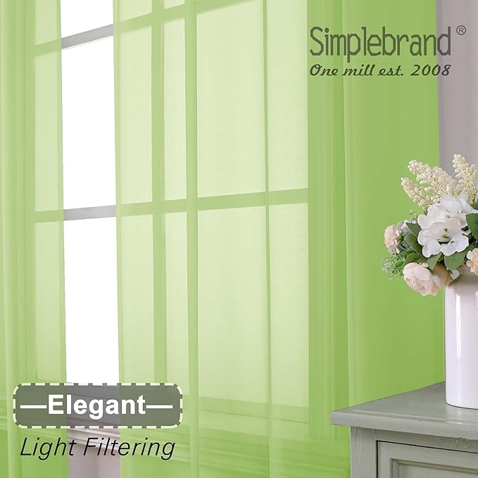 Simplebrand Lime Sheer Curtains 84 Inches Long, Light Filtering Rod Pocket Solid Color Window Sheer Curtain Panels, Elegant Curtains & Drapes for Living Room, Bedroom 2 Panels (Lime, 42" W x 84" L)