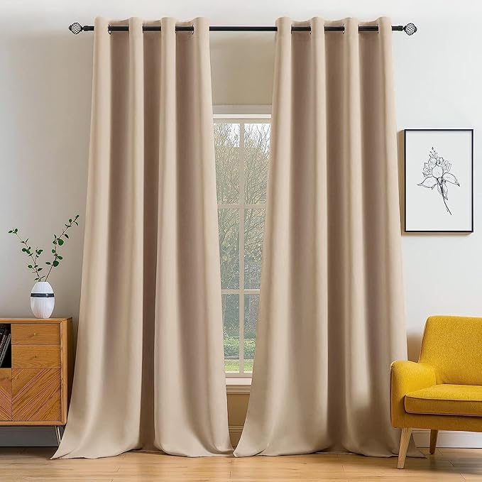 MIULEE Blackout Curtains for Bedroom Living Room Thermal Insulated Room Darkening Grommet Top Solid Light Blocking Drapery Set of 2 Window Panels 52 x 105 Inches Beige