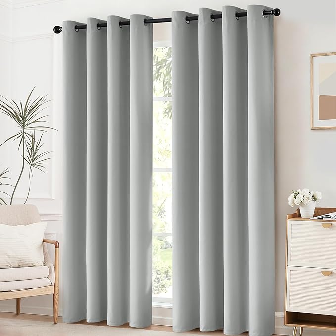 Yakamok Room Darkening Grommet Window Drapes Thermal Insulated Light Blocking Light Grey Blackout Curtains for Bedroom(52Wx96L,Light Gray,2 Panels)