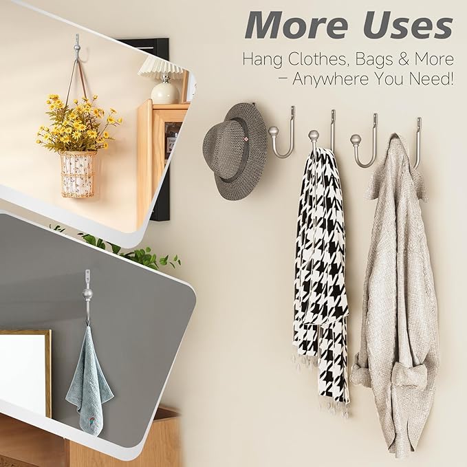 Hion Curtain Holdbacks Silver 6pcs, Curtain Tiebacks Wall Mounted Curtain Hooks Holders for Drapes