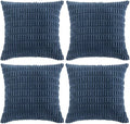 Fancy Homi 4 Packs Dusty Blue Decorative Throw Pillow Covers 16x16 Inch for Living Room Couch Bed Sofa, Rustic Farmhouse Boho Home Decor, Soft Plush Striped Corduroy Square Cushion Case 40x40 cm