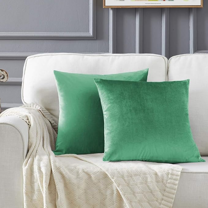 GIGIZAZA Decorative Throw Pillow Covers 16x16,Set of 2 Mint Turquoise Square Couch Pillow Covers,Velvet Sofa Boho Cushion Pillows