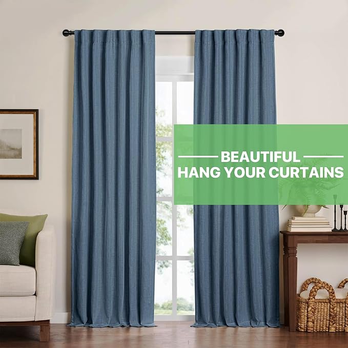 Black Curtain Rods for Windows 28 to 60 inch, Adjustable Curtain Rod Set with Brackets Easy Install, Decorative Slender 5/8 Diameter Drapery Rod, Heavy Duty Drape Pole for Living Room, Bedroom