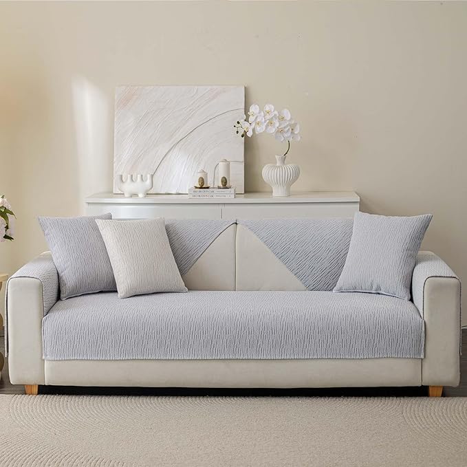 Soft Waterproof Chenille Cover Washable, Non Slip Sectional Sofa Covers for 3 Cushion Couch Sofa L Sharped Sofa Slipcover for Pets, Furniture Protector (1 PCS 36"x94" Light Grey)