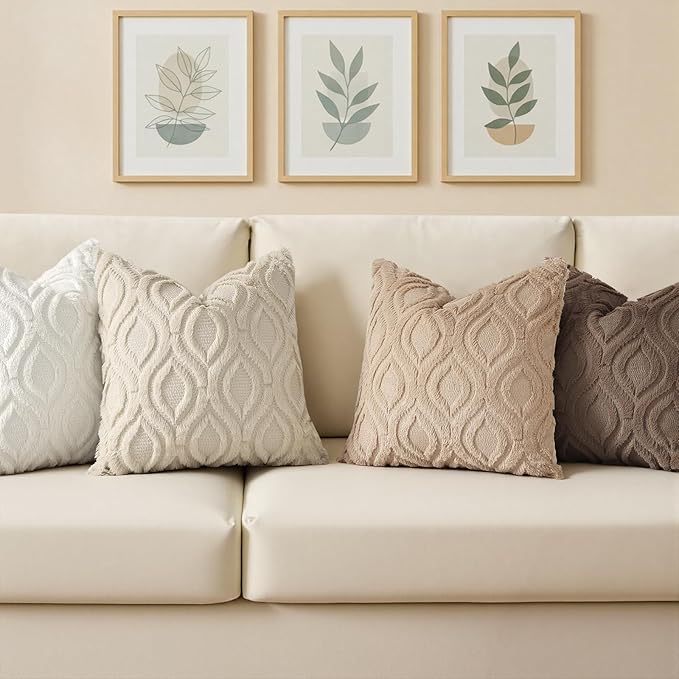 decorUhome Throw Pillow Covers 22x22 Inch Set of 2, Soft Plush Faux Wool Light Brown Solid Couch Pillow Covers, Accent Euro Sham Farmhouse Neutral Square Pillow Cases for Sofa Bed Living Room