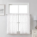 Lecloud Leia White Sheer Kitchen Curtains 30 Inch Length 2 Pcs, Jacquard Leaf Textured Voile Short Curtains with Dual Rod Pocket, Farmhouse Bedroom Living Room Tiers, Each Panel 28" W x 30" L