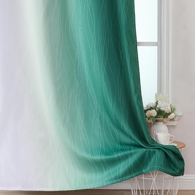 Estelar Textiler Green and Greyish White Blackout Curtains for Living Room, Thermal Insulated Ombre Blackout Drapes, Gradient Full Light Blocking Energy Saving Curtains for Bedroom, 42Wx84L, 2 Panels