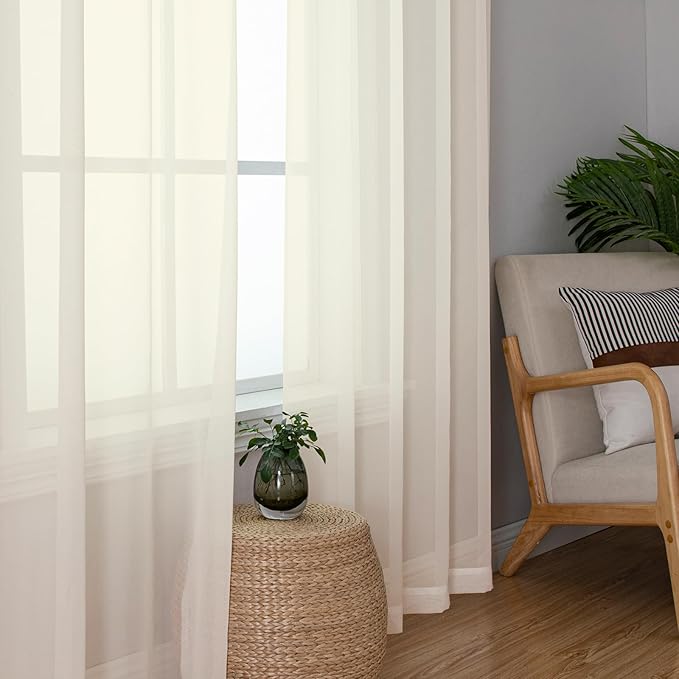 Lecloud Cream Sheer Curtains 78 Inches Long 2 Panels, Elegant Light Filtering Voile Breathable Curtains, Gauzy Window Decor with Top Dual Rod Pocket for Living Room Bedroom, Each 42" W x 78" L