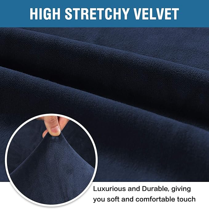 H.VERSAILTEX Stretch Velvet Loveseat Covers for 2 Cushion Couch Covers for Living Room Sofa Covers Slipcovers with Non Slip Straps Bottom, Ultra Thick Comfy Velour (Width 58"-72", Navy)