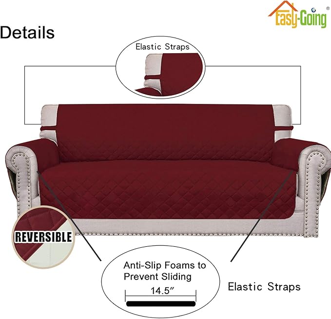 Easy-Going Chair Sofa Slipcover Reversible Sofa Cover Water Resistant Couch Cover Furniture Protector Cover with Elastic Straps for Pets Kids Children Dog Cat (Chair, Christmas Red/Ivory)