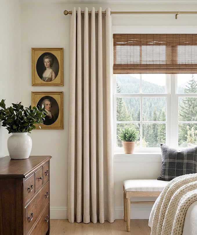 100% Blackout Shield Linen Blackout Curtains for Bedroom, Oatmeal Grommet Curtains for Living Room, Thermal Insulated Room Darkening Drapes for Nursery, Boho Home Decor, 50" W x 72" L, 2 Panels
