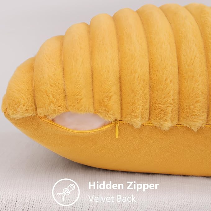 decorUhome Summer Cozy Faux Fur Throw Pillow Covers 20x20 Set of 2 Decorative Soft Plush Striped Modern Farmhouse Boho Couch Pillow Cases with Velvet Back for Sofa Bed Living Room, Mustard Yellow