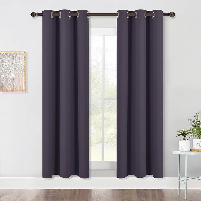 NICETOWN Blackout Window Curtains 70" L, 2 Panels, 34 inch, Greyish Purple, Grommet Top Room Darkening Thermal Insulated Vertical Window Drapes Modern for Flat/Apartment