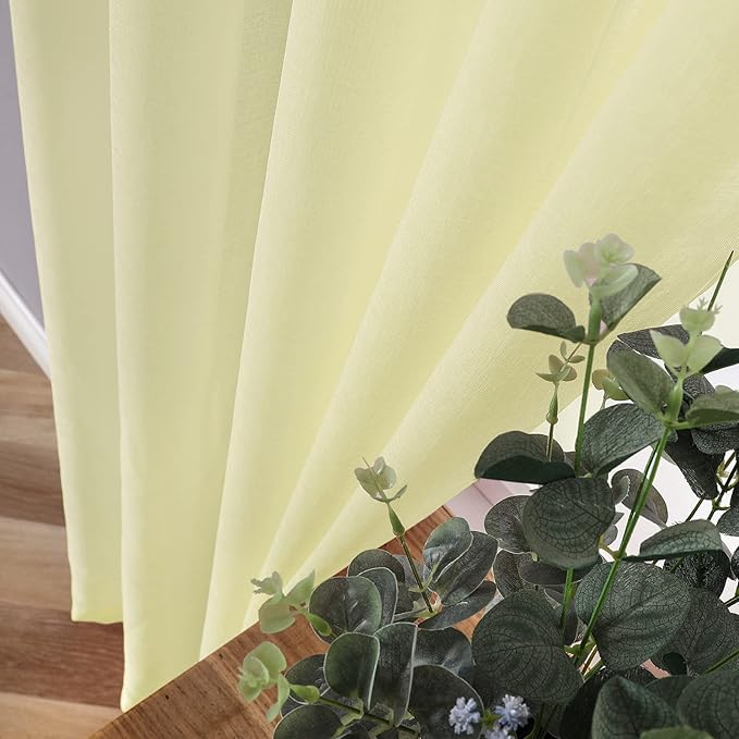 Tollpiz Sheer Curtains Bedroom Linen Textured Curtain Sheers Light Filtering Voile Rod Pocket Curtains for Living Room, 38 x 84 inches Long, Transparent Yellow, Set of 2 Panels