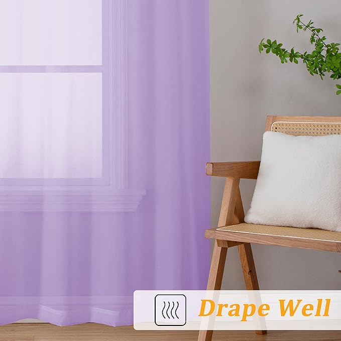 Gwine Lilac Sheer Curtains 72 Inches Long 2 Panels Set for Front Door, Light Filtering Sheer Curtains for Living Room, Rod Pocket Window Treatments Drapes, Each 42" Wx72 L