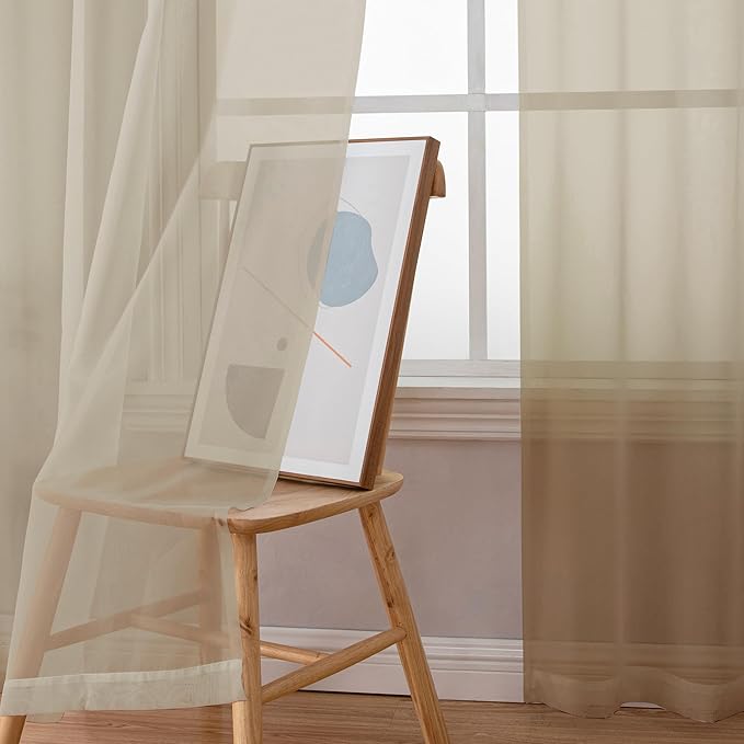 Simplebrand Taupe Sheer Curtains 63 Inch Length 2 Panels, Rod Pocket Solid Color Kakhi Taupe Brown Window Sheer Curtain Panels, Elegant Curtains & Drapes for Living Room, Bedroom (42" W x 63" L)
