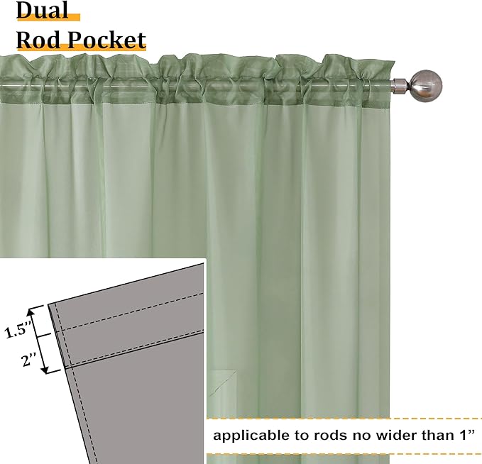 Aiyufeng 108 Inch Sage Green Sheer Window Curtains for Farmhouse, Rod Pocket Voile Window Treatment Vertical Panels for Study Room/Bedroom/Living Room, Sage Green, W59 x L108, 2 Panels