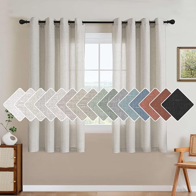 H.VERSAILTEX Living Room Linen Curtains - Semi Sheer, Nickel Grommet, Energy Saving, Light Filtering Window Treatments - Pale Oak, 2 Panels, 52 x 63 Inch