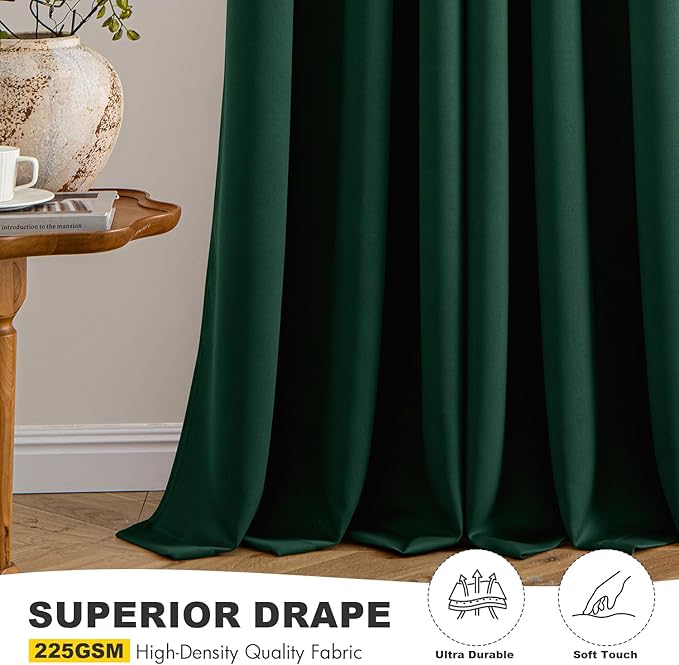 MIULEE Hunter Green Blackout Curtains for Bedroom Living Room 96 Inches Long 2 Panels, Thermal Insulated Room Darkening Drapes Solid Grommet Noise Reduction Emerald Green Christmas Curtains 40x96 Inch