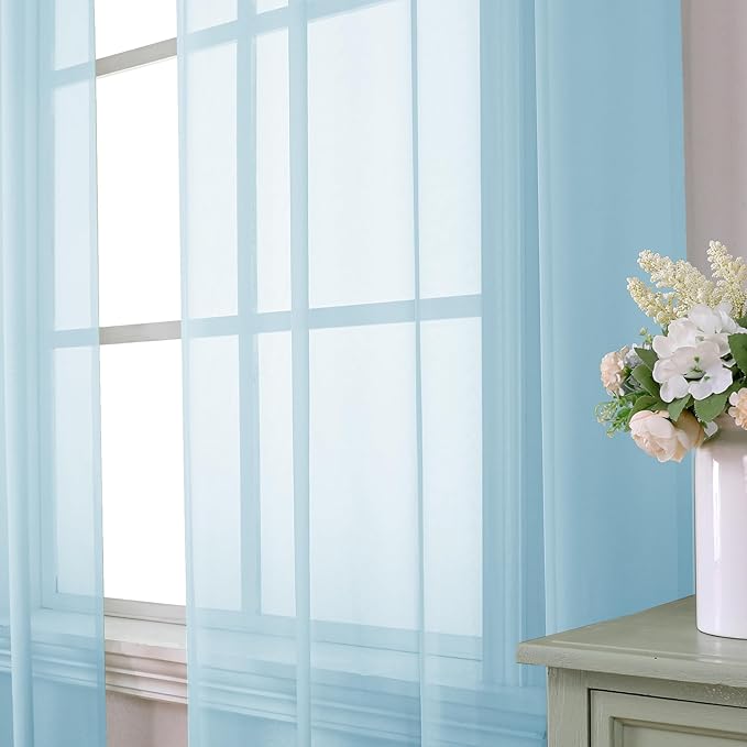 Aiyufeng 2 Pack: Basic Sky Blue Sheer Curtain Drapes 72 Inch Length 2 Panels for Living Room, Light Filtering Voile Drapes for Bedroom, Patio, Sliding Door, Each 42" W x 72" L