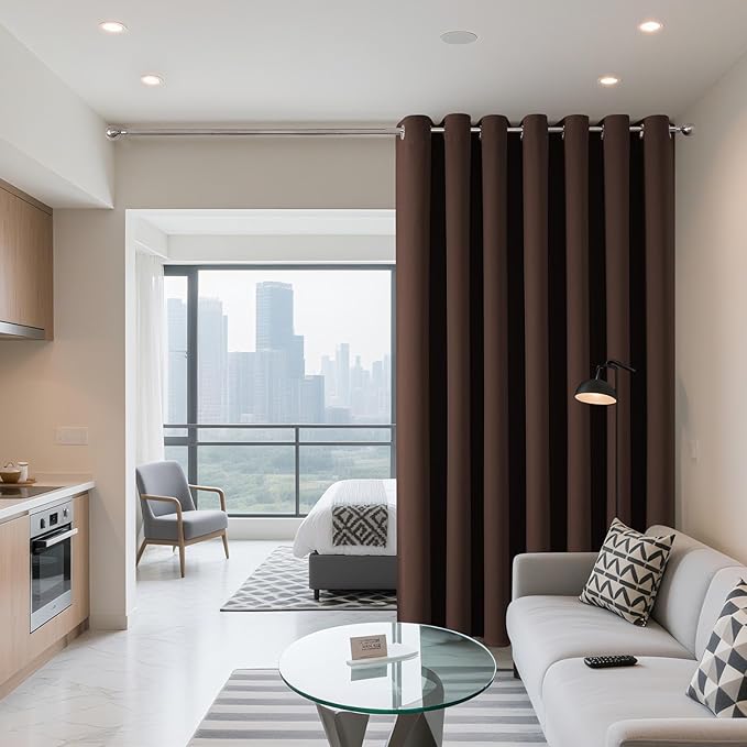 Joydeco Blackout Patio Sliding Door Curtains 90 Inches Long, Grommet Privacy Room Divider Curtains, Extra Wide Thermal Blackout Drapes for Bedroom Living Room (Chocolate, 70Wx90L, 1 Panel)