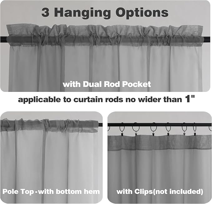 Chyhomenyc Sheer Window Curtain Panels 144 Inches Length 2 Pack, Long Elegant Voile Window Scarf Drapes Backdrop for Canopy Bed/Wedding/Living Room, 42Wx144L inches, Charcoal Grey