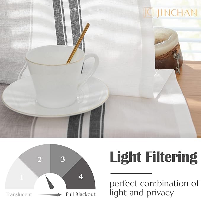 jinchan Striped Valance Farmhouse Window Treatment Linen Textured Drapes for Small Windows Kitchen Living Room RV Vintage Valance 16 Inch Rod Pocket 1 Panel Black and Grey