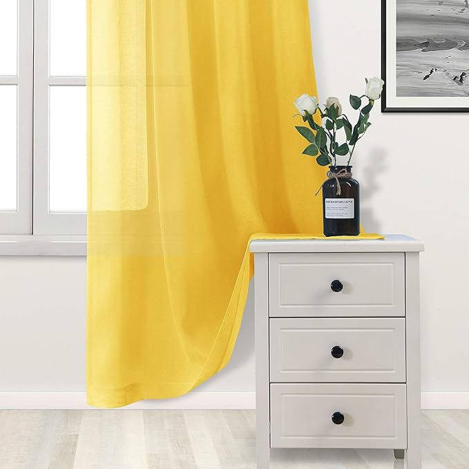 DWCN Yellow Sheer Curtains Semi Transparent Voile Rod Pocket Curtains for Bedroom and Living Room, 42 x 54 inches Long, Set of 2 Panels