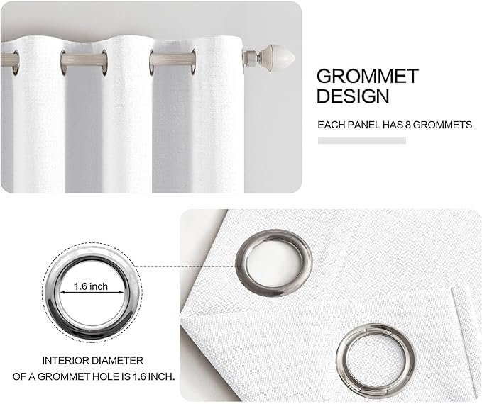 MIULEE Linen Textured Curtains for Bedroom Solid 100% Blackout Thermal Insulated Bright White Grommet Room Darkening Curtains & Drapes Luxury Decor for Living Room Nursery 52 x 63 Inch (2 Panels)