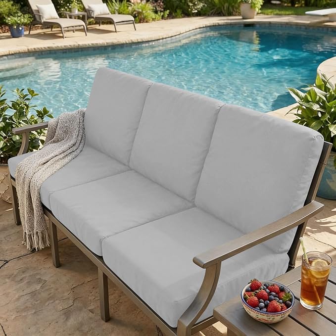 hyha Milk Silk Couch Cushion Covers, Soft Magic Sofa Covers Washable for 3 Cushion Couch, Stretch Sectional Outdoor Cushion Covers for Patio Furniture with Elastic Bottom(Large, Grey)