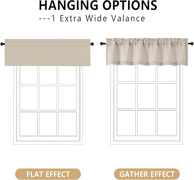 OVZME Valance for Windows, Light Filtering Faux Linen Textured Small Short Valance Kitchen Curtain, Dual Rod Pocket Top Short Window Curtain for Bathroom Basement Farmhouse, 60Wx14L Inch, Linen Color