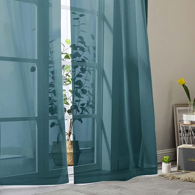 Dusty Blue Sheer Curtain for Bedroom Living Room 72 Inches Long 2 Panels Set, Solid Soft Light Filtering Sheer Window Curtains, Modern Rod Pocket Door Curtain, Dusty Blue, 42" Wx72 L Inches