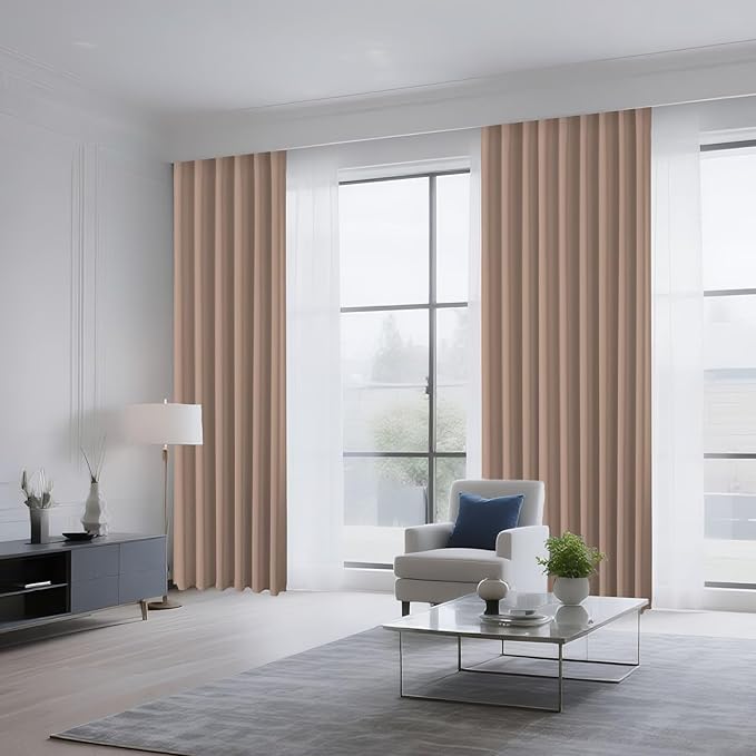 CUCRAF Khaki Blackout Curtains 63 inch Length 2 Panels Set, Rod Pocket Room Darkening Drapes for Bedroom Living Room, Insulated Thermal Light Blocking Window Curtain (W52 x L63 Inch)